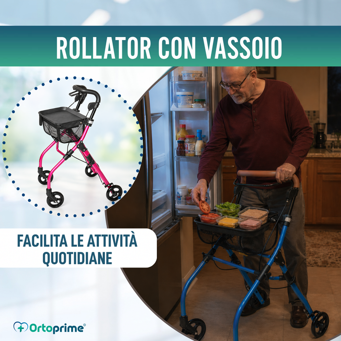 Deambulatore Rollator da Interno Pieghevole con Vassoio