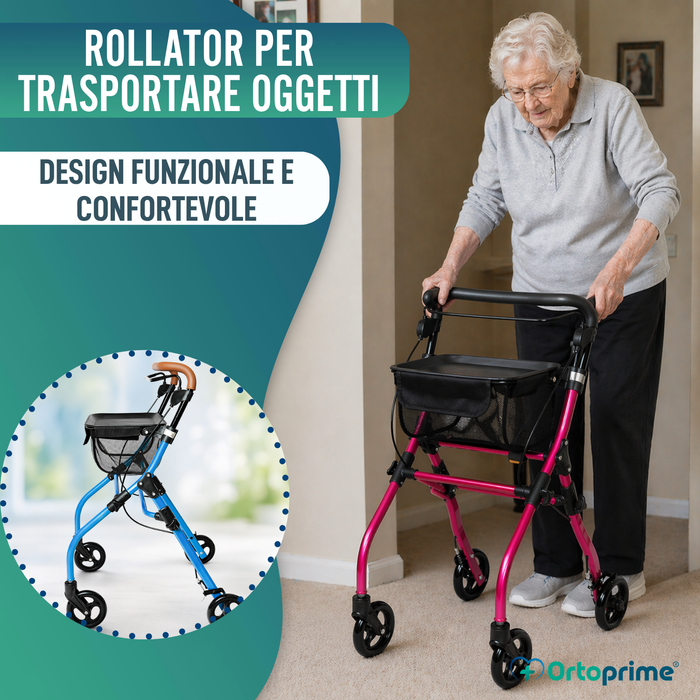 Deambulatore Rollator da Interno Pieghevole con Vassoio