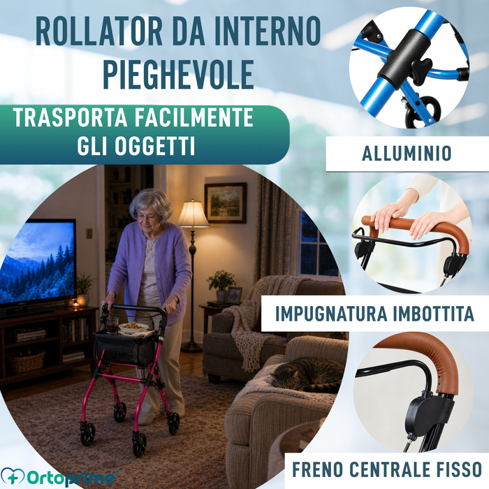 Deambulatore Rollator da Interno Pieghevole con Vassoio