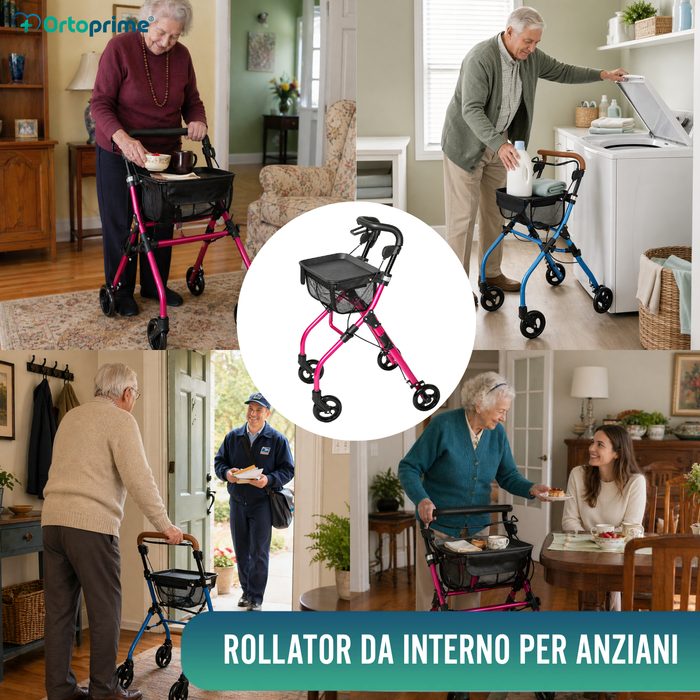 Deambulatore Rollator da Interno Pieghevole con Vassoio