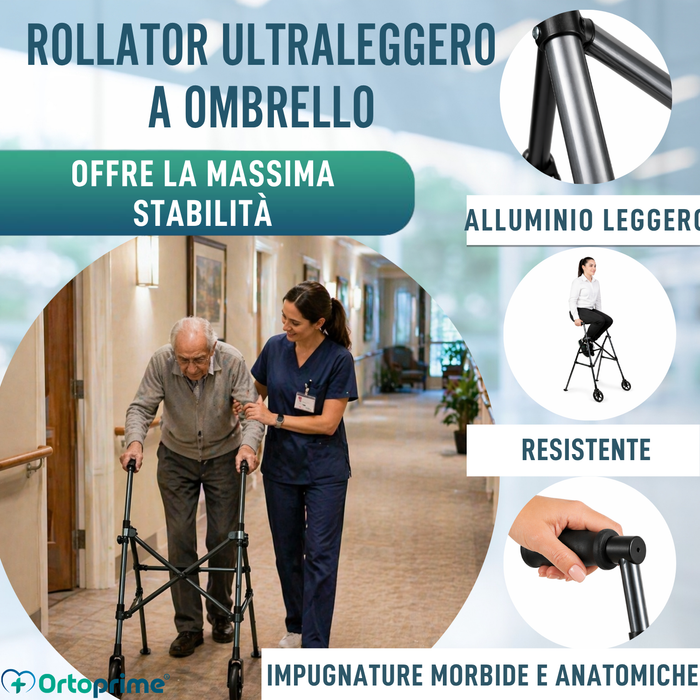 Deambulatore Alluminio Pieghevole a Ombrello | Regolabile