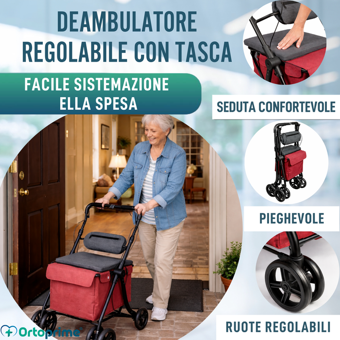 Deambulatore con Carrello Pieghevole | Sedile Integrato