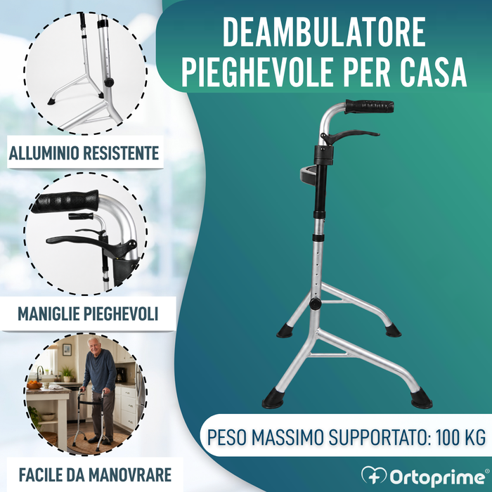 Deambulatore Senza Ruote con Maniglie Pieghevoli | Regolabile (60)