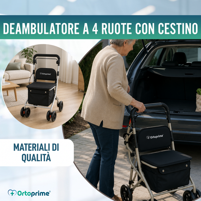 Rollator Pieghevole per Adulti con Carrello Spesa
