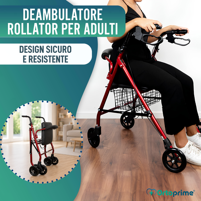 Rollator in Alluminio con Freni e Seduta Imbottita