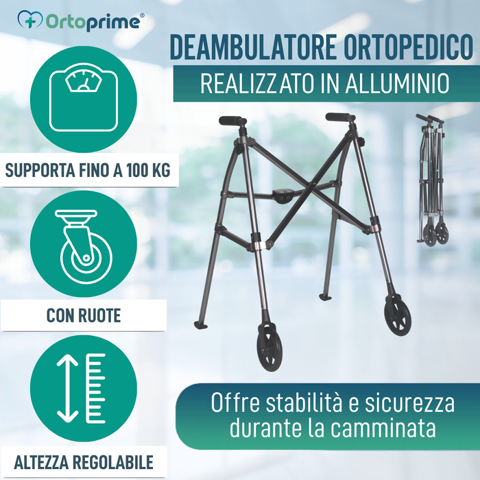 Deambulatore Pieghevole 2 Ruote Ultraleggero Regolabile in Altezza