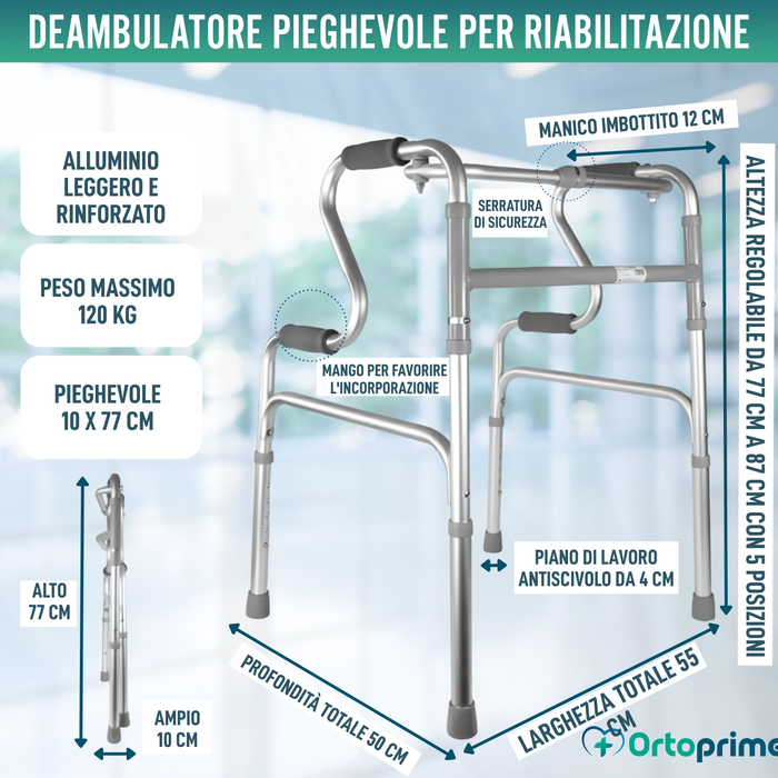 Deambulatore per Adulti con Incorporatore | In Alluminio Pieghevole