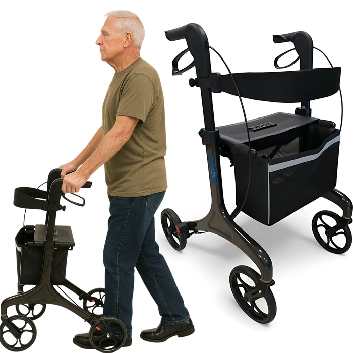 Deambulatore Pieghevole per Adulti con Sedia | Fibra di Carbonio