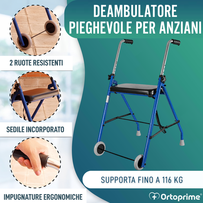 Rollator per Anziani 2 Ruote | Rollator Pieghevoli per Adulti