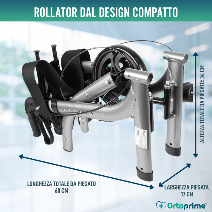 Deambulatore per Anziani in Alluminio Rollator con 4 Ruote Pieghevole Sedile e Freni