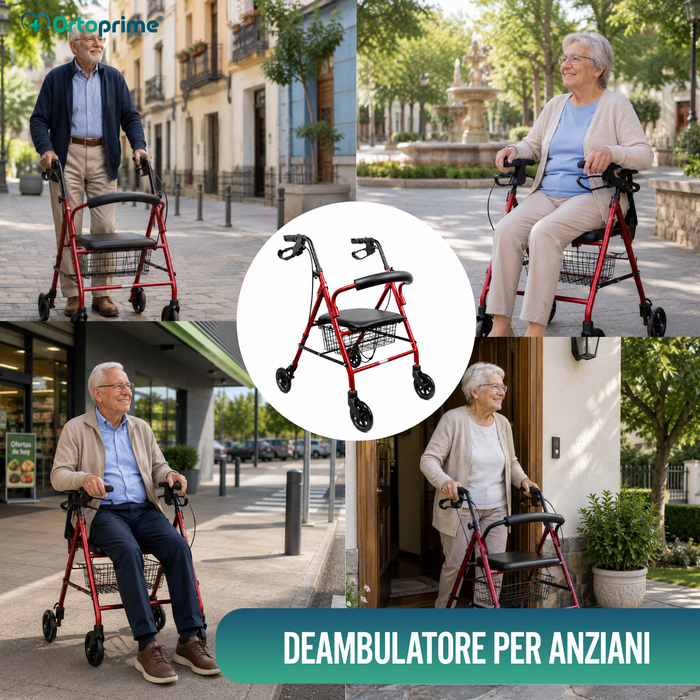 Rollator in Alluminio con Freni e Seduta Imbottita