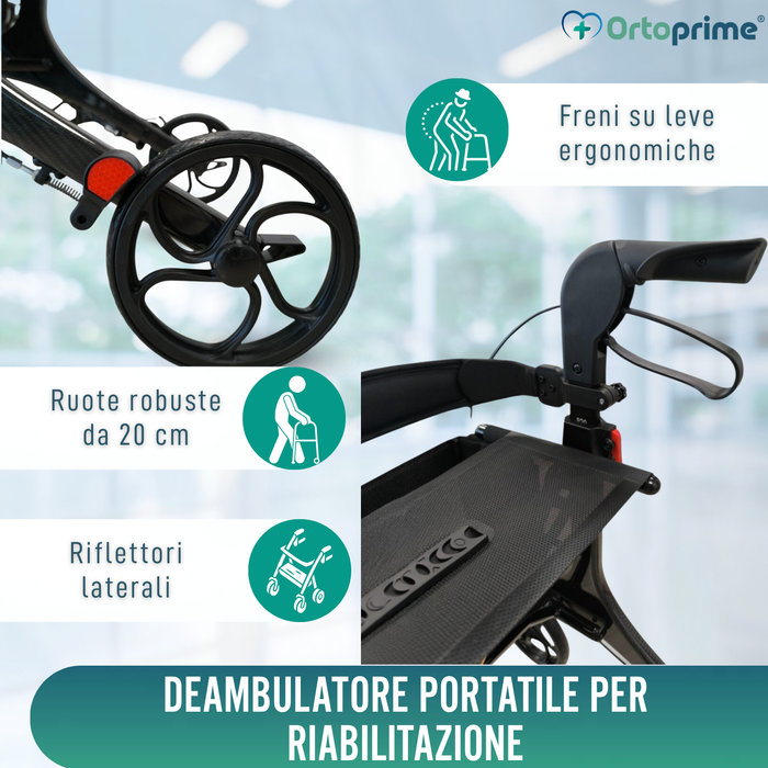 Deambulatore Pieghevole per Adulti con Sedia | Fibra di Carbonio