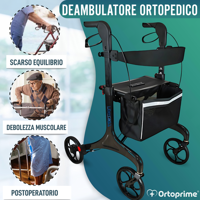 Deambulatore Pieghevole per Adulti con Sedia | Fibra di Carbonio