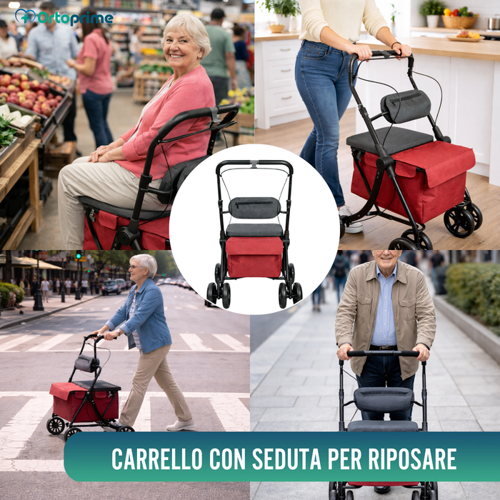 Deambulatore con Carrello Pieghevole | Sedile Integrato
