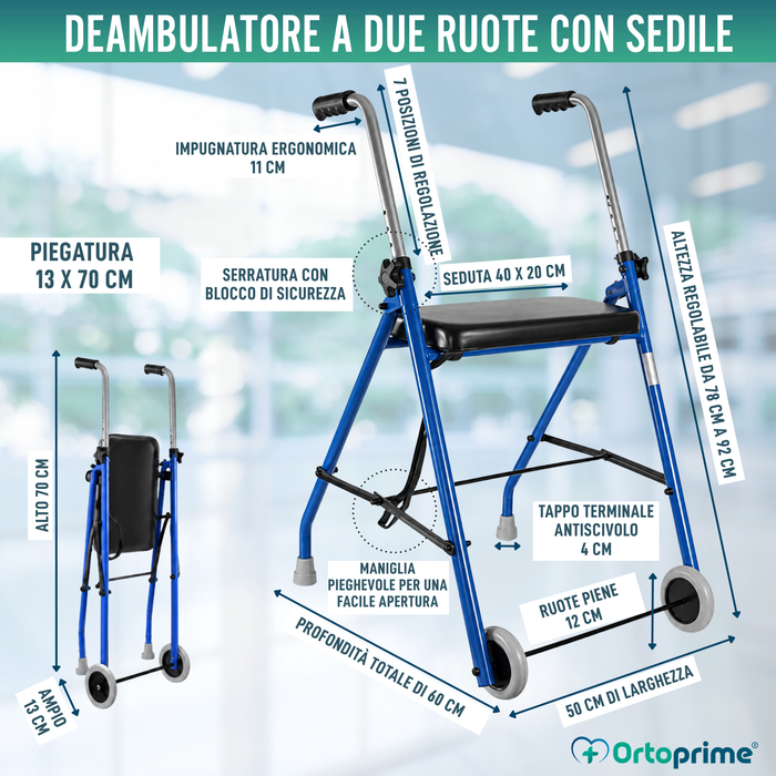 Rollator per Anziani 2 Ruote | Rollator Pieghevoli per Adulti