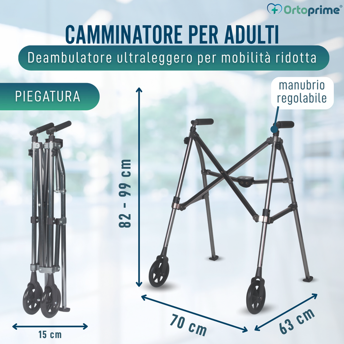 Deambulatore Pieghevole 2 Ruote Ultraleggero Regolabile in Altezza
