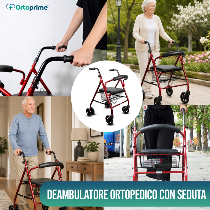 Rollator in Alluminio con Freno di Carico e Seduta Imbottita
