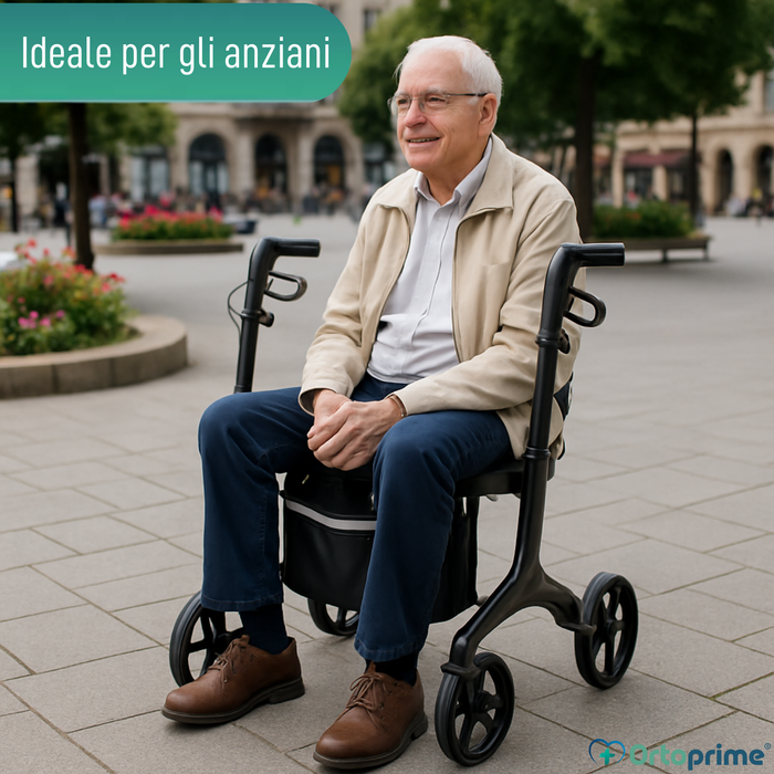 Deambulatore Pieghevole per Adulti con Sedia | Fibra di Carbonio