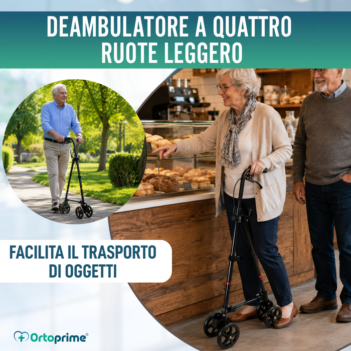 Bastone 4 Ruote con Freno Posteriore | Altezza Regolabile