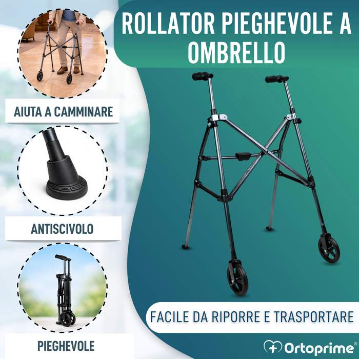Deambulatore Alluminio Pieghevole a Ombrello | Regolabile