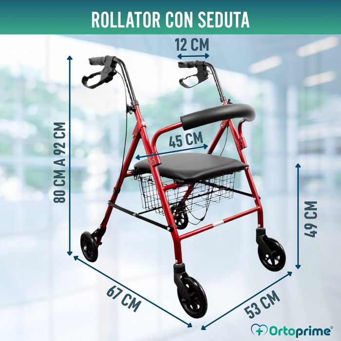 Rollator in Alluminio con Freni e Seduta Imbottita