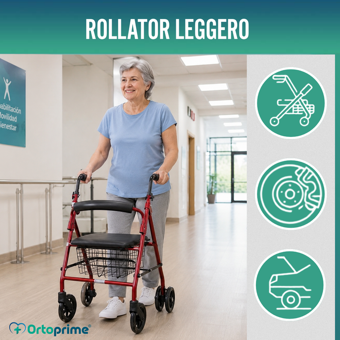 Rollator in Alluminio con Freno di Carico e Seduta Imbottita