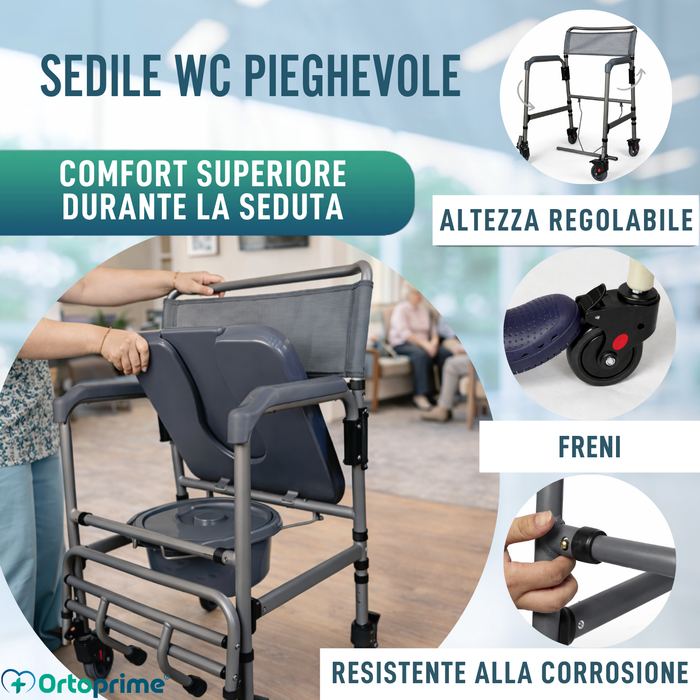 Sedia WC Pieghevole con Ruote | Toilette Portatile