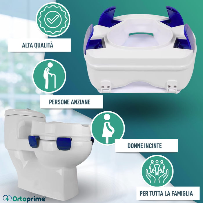 Elevatore WC Adulti 11 cm | Alzatore WC Ortopedico con 4 Clips