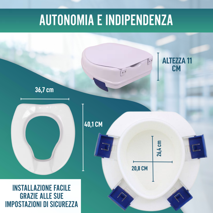 Elevatore WC Adulti 11 cm | Alzatore WC Ortopedico con 4 Clips