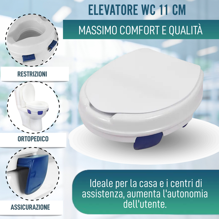 Elevatore WC Adulti 11 cm | Alzatore WC Ortopedico con 4 Clips