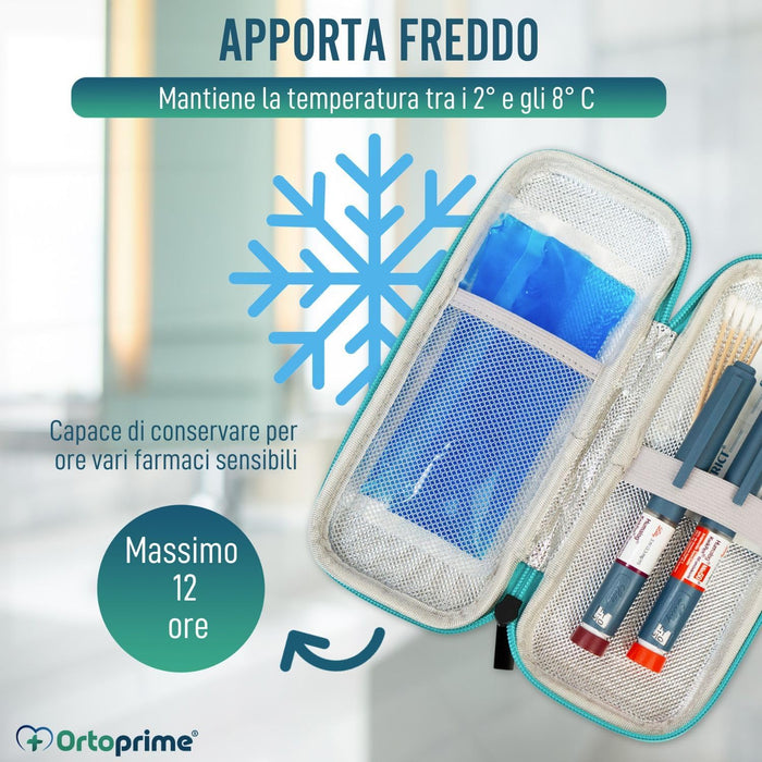 Astuccio isotermico per insulina con 2 sacchetti di gel freddo e cerniera