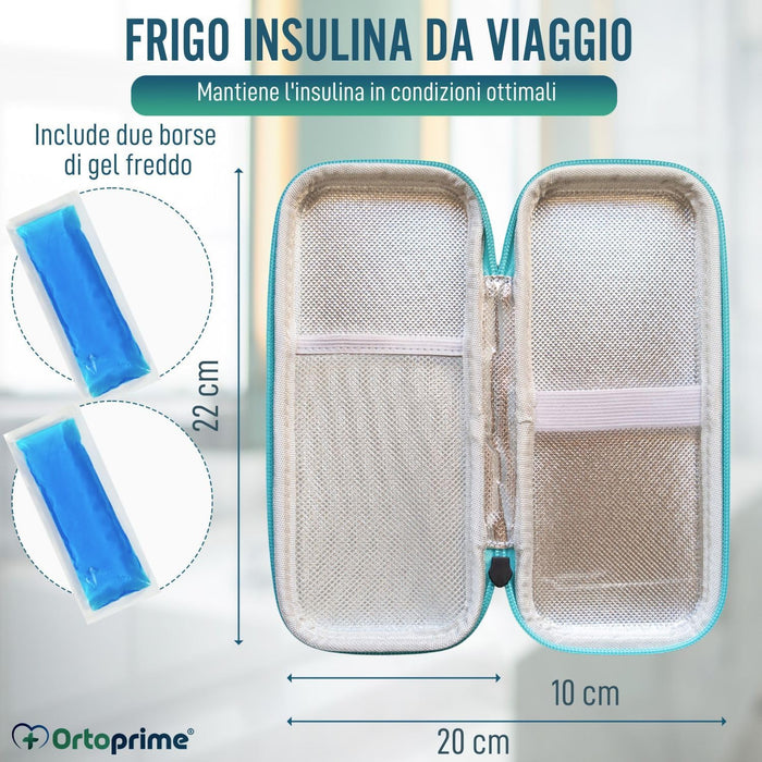 Astuccio isotermico per insulina con 2 sacchetti di gel freddo e cerniera