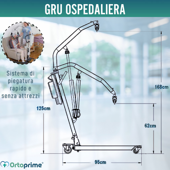 Gru Elettrica per il Trasporto dei Pazienti | Senza Imbracatura