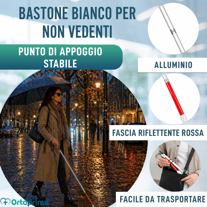 Bastone Guida Pieghevole in Alluminio per Non Vedenti