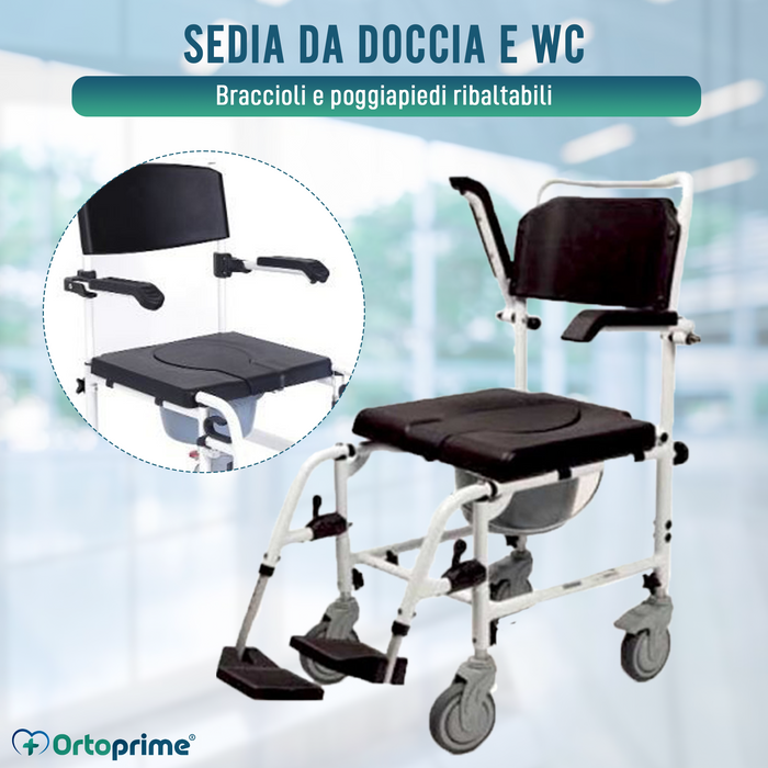 Sedia Doccia WC con Braccioli e Poggiapiedi Ribaltabili