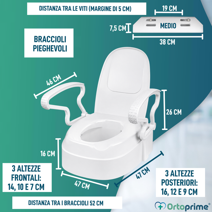 Rialzo WC Regolabile 3 Altezze | Sedile con Coperchio