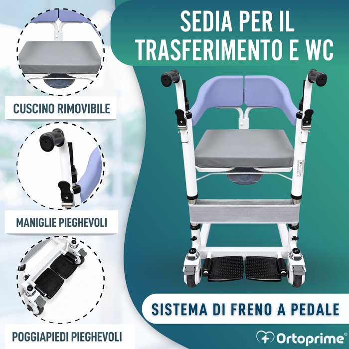 Sedia da Trasferimento 3 in 1 | Sedia WC Regolabile