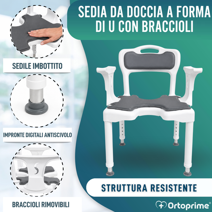 Sedia Doccia 3 in 1 a U | Sgabello Bagno Antiscivolo