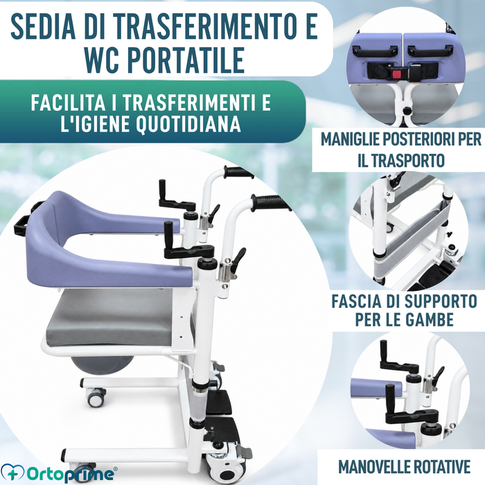 Sedia da Trasferimento 3 in 1 | Sedia WC Regolabile