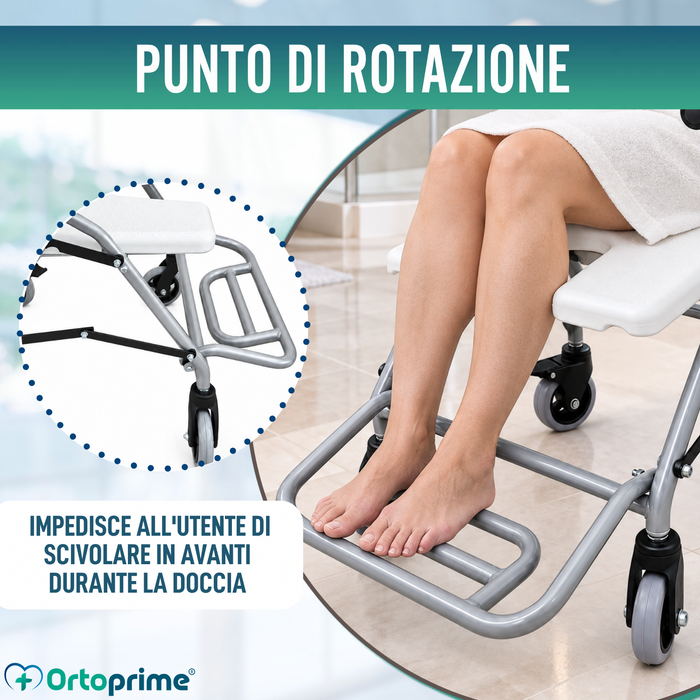 Sedia da Doccia e Bagno Pieghevole con Ruote | Sedile Igienico a U