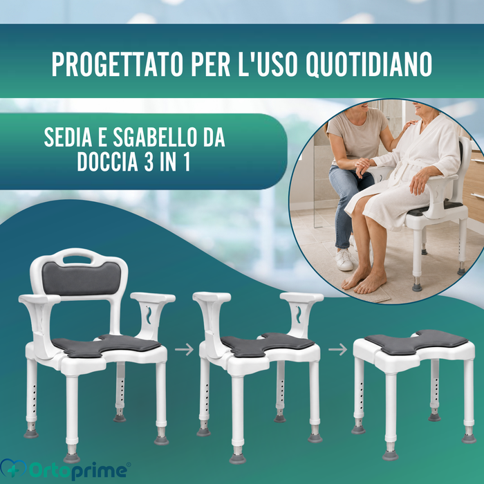 Sedia Doccia 3 in 1 a U | Sgabello Bagno Antiscivolo