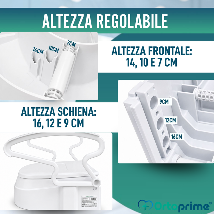 Rialzo WC Regolabile 3 Altezze | Sedile con Coperchio