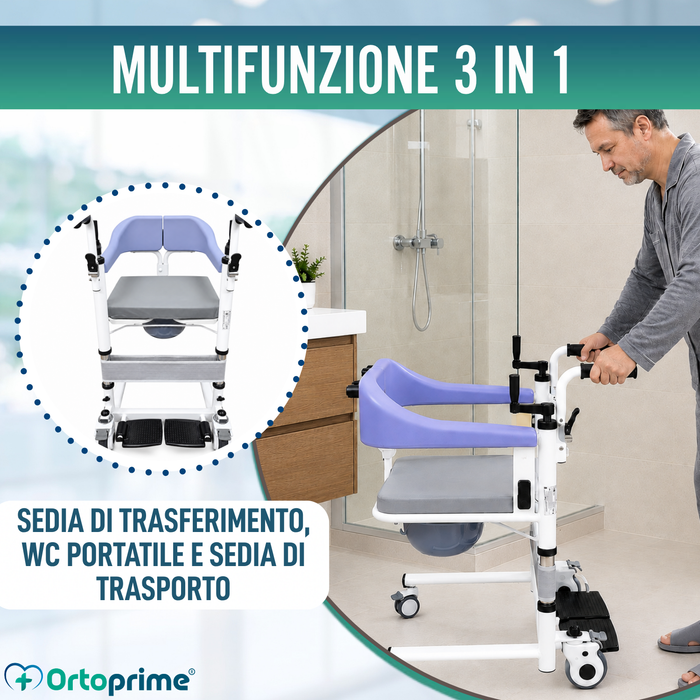 Sedia da Trasferimento 3 in 1 | Sedia WC Regolabile