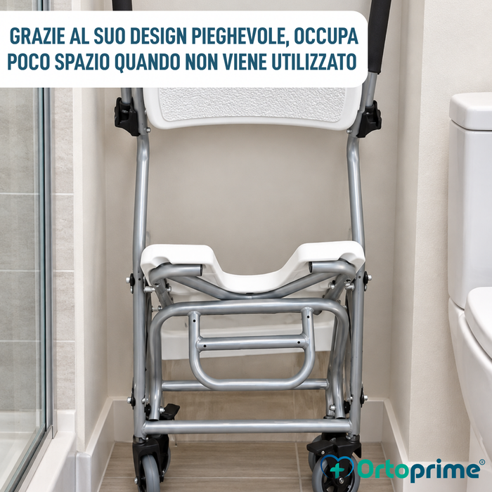Sedia da Doccia e Bagno Pieghevole con Ruote | Sedile Igienico a U
