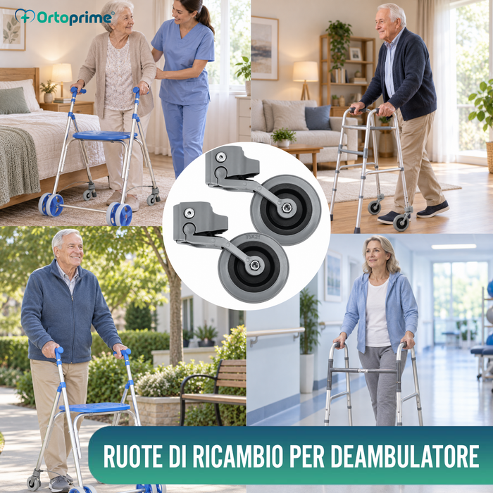 Kit x2 Ruote per Deambulatori e Camminatori 22, 25 e 30 mm