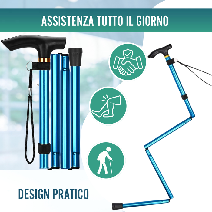 Bastone Pieghevole ed Estensibile per Camminare | Blu