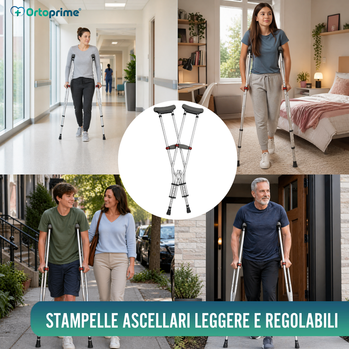 Stampelle Ascellari in Alluminio Regolabili | Set da 2