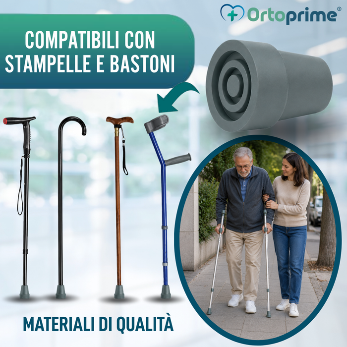 Puntale Antiscivolo per Bastone e Stampella | 2 pz