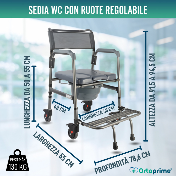 Sedia WC Pieghevole con Ruote | Toilette Portatile