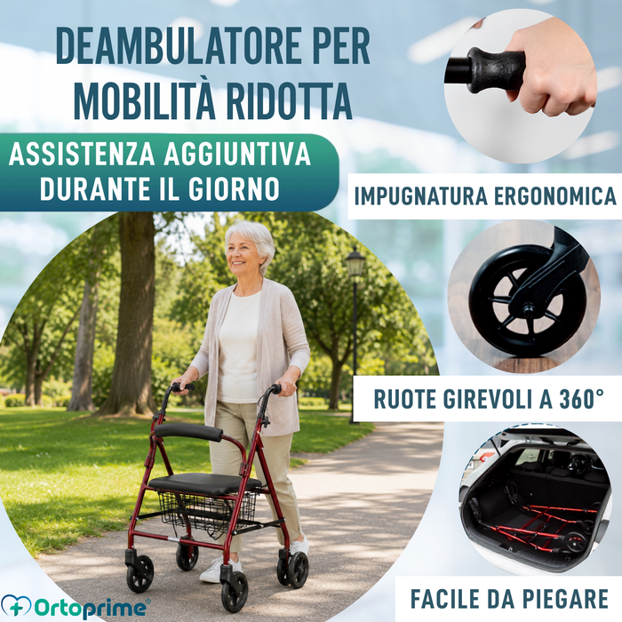 Rollator in Alluminio con Freno di Carico e Seduta Imbottita